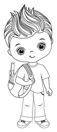 Vector Black and White School Boy with Rucksackのイラスト素材