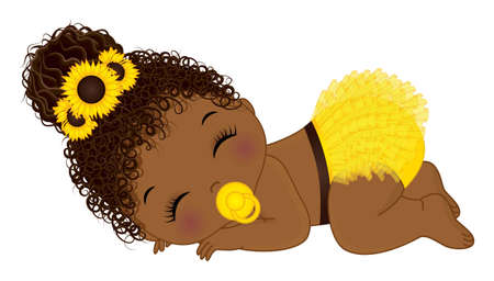 African American Sunflower Baby Girl with Pacifierのイラスト素材