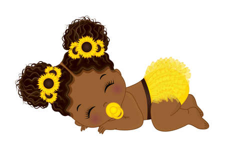 African American Sunflower Baby Girl with Pacifierのイラスト素材