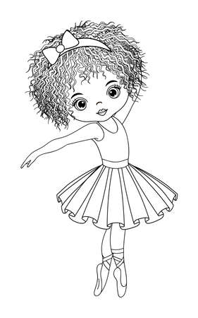 Vector Black and White Ballerina Girl for Coloringのイラスト素材