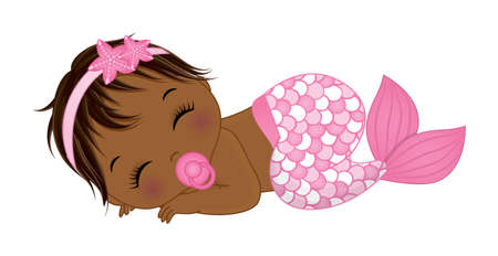 African American Cute Baby Mermaid with Pacifierのイラスト素材