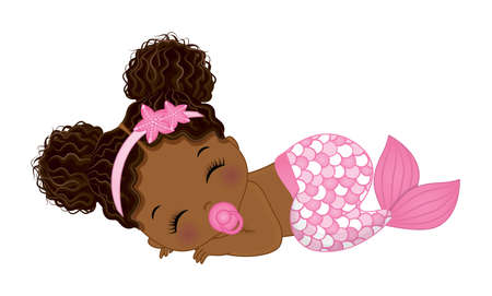 African American Cute Baby Mermaid with Pacifierのイラスト素材