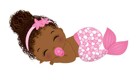 African American Cute Baby Mermaid with Pacifierのイラスト素材