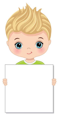 Cute Little Blond Boy Holding Blank Frameのイラスト素材