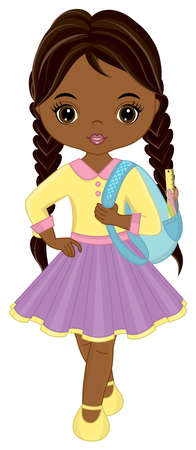 Vector School African American Girl with Rucksackのイラスト素材