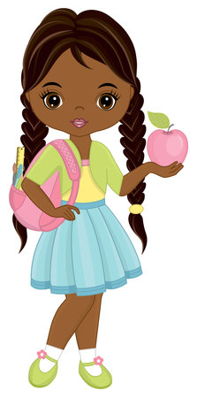 Vector School African American Girl with Rucksackのイラスト素材