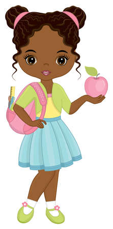 Vector School African American Girl with Rucksackのイラスト素材