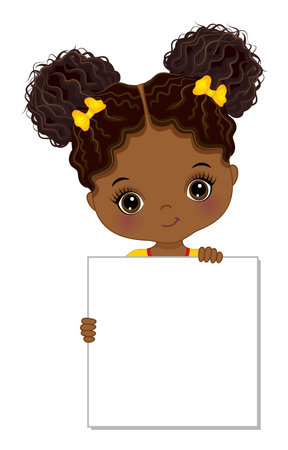 Cute Little African American Girl Holding Frameのイラスト素材