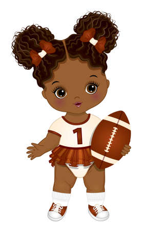 Cute Black Baby Girl Holding American Football Ballのイラスト素材