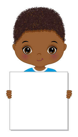 Cute Little African American Boy Holding Blank Frameのイラスト素材
