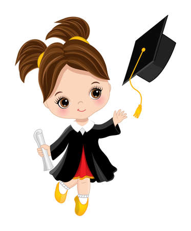 Vector Graduation Cute Little Girl Holding Diplomaのイラスト素材