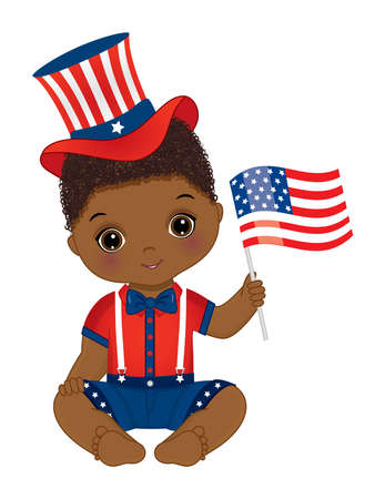 Patriotic Cute Black Baby Boy Wearing Uncles Sam Hatのイラスト素材