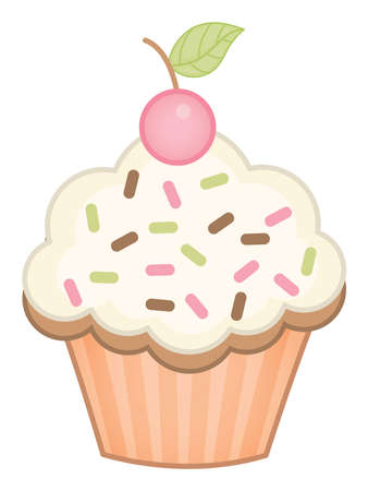 Vector Cupcake with Cherry. Cupcake vector illustrationのイラスト素材