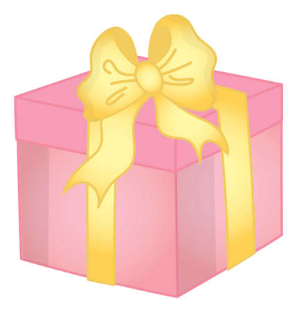 Pastel Pink Gift Box Decorated with Yellow Bowのイラスト素材