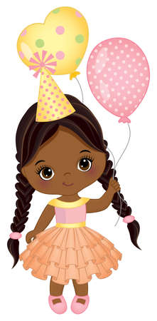 Cute Little African American Girl Holding Air Balloonsのイラスト素材