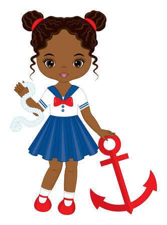 Cute Beautiful Black Girl Wearing Nautical Dressのイラスト素材