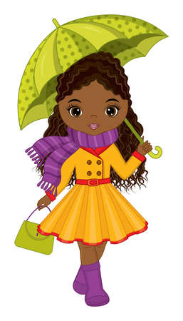 Beautiful Young Black Girl Holding Umbrellaのイラスト素材