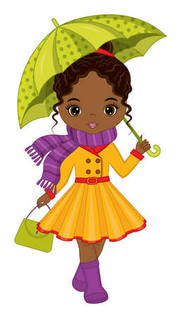 Beautiful Young Black Girl Holding Umbrellaのイラスト素材