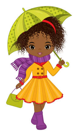 Beautiful Young Black Girl Holding Umbrellaのイラスト素材