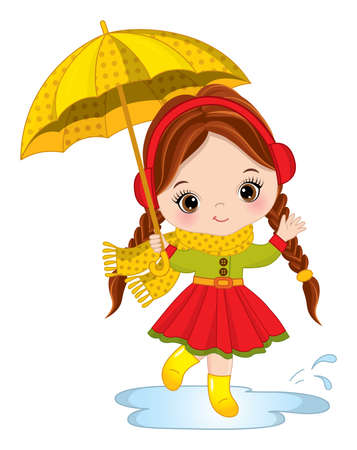Cute Little Redheaded Girl Holding Umbrellaのイラスト素材