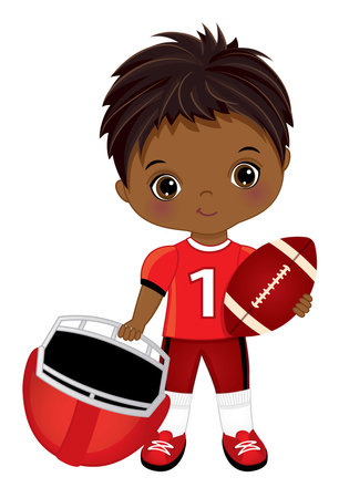 Cute Black Little Boy Playing American Footballのイラスト素材