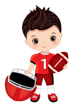 Cute Little Boy Playing American Footballのイラスト素材