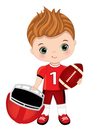Cute Little Boy Playing American Footballのイラスト素材
