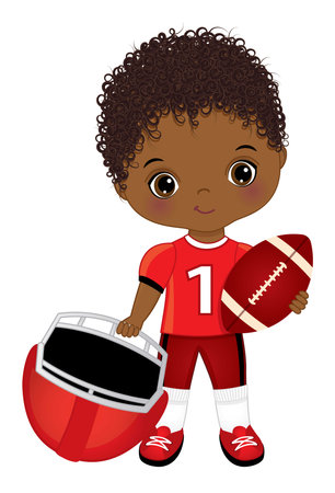Cute Black Little Boy Playing American Footballのイラスト素材