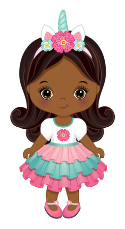 Cute African American Little Unicorn Baby Girlのイラスト素材