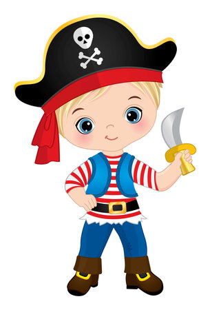 Cute Little Pirate Holding Knife. Vector Pirateのイラスト素材