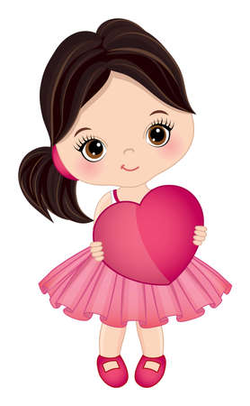 Cute Little Girl Holding Heart. Vector Girl with Heartのイラスト素材