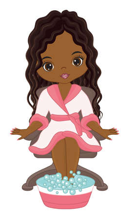 Beautiful Spa Black Girl Doing Pedicureのイラスト素材