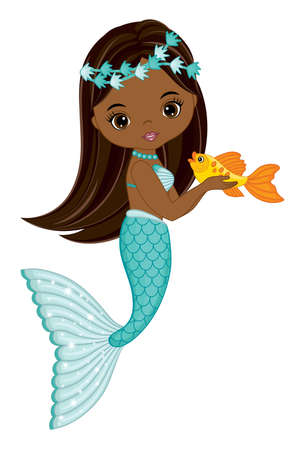 African American Mermaid with Turquoise Fishtailのイラスト素材