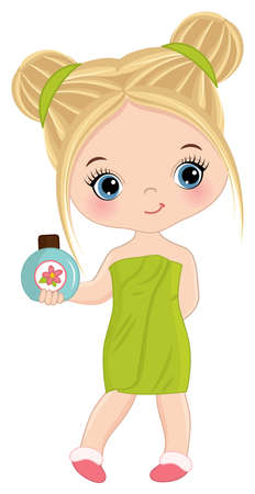 Cute Little Blond Spa Girl Wrapped in Towelのイラスト素材