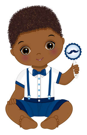 Cute African American Little Man Holding Rattle with Moustache Imageのイラスト素材