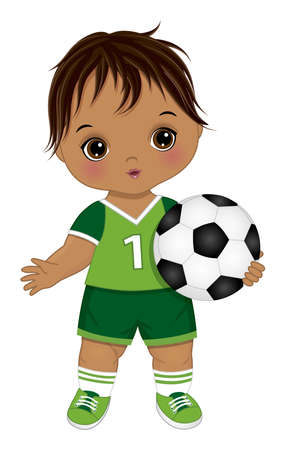 Cute Little Soccer Boy Holding Ball. Vector Soccer Boy with Ballのイラスト素材