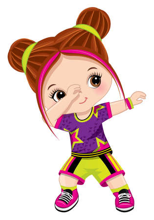 Cuter Little Girl Dabbing. Redheaded Little Girl Dancing Hip Hop. Vector Dabbing Girlのイラスト素材