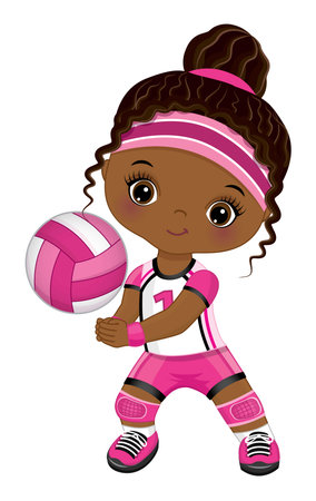 Little African American Girl Playing Volleyballのイラスト素材