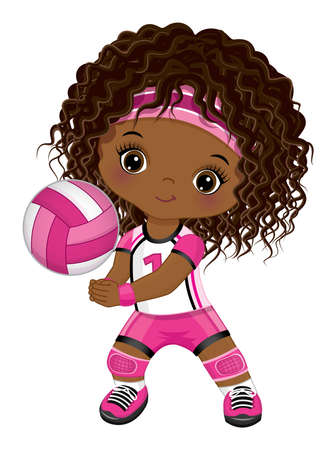 Little African American Girl Playing Volleyballのイラスト素材