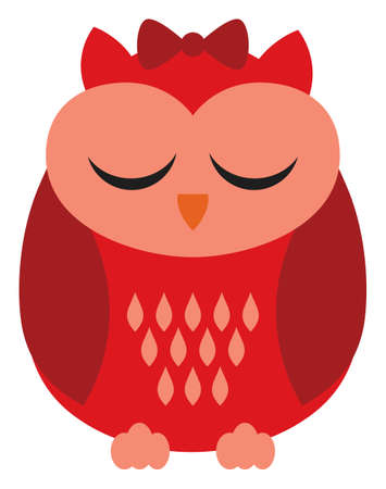 Cute Little Red Owl with Bow Sleeping. Vector Owlのイラスト素材