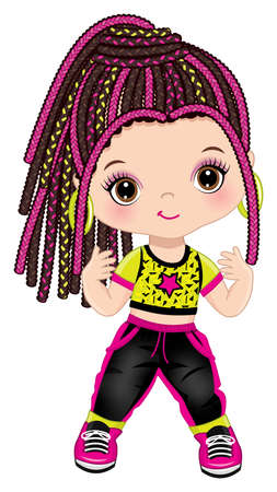 Cute Little Girl with Braided Hair Dancing Hip Hop. Vector Hip Hop Girlのイラスト素材