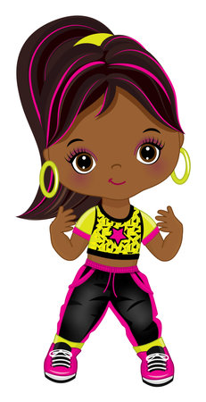 Cute Little African American Dancing Hip Hopのイラスト素材
