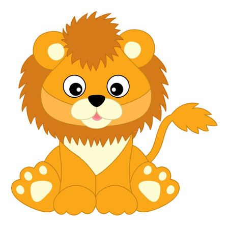 Cute Baby Lion Sitting. Vector Lion Cubのイラスト素材