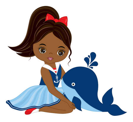 Cute African American Girl Holding Baby Whaleのイラスト素材