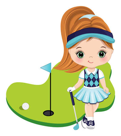 Cute Little Redheaded Girl Playing Golfのイラスト素材