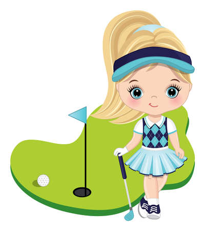Cute Little Blond Girl Playing Golfのイラスト素材
