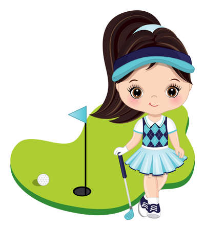 Cute Little Girl Playing Golfのイラスト素材