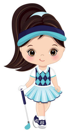 Cute Little Girl Playing Golfのイラスト素材