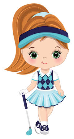 Cute Little Girl Playing Golfのイラスト素材