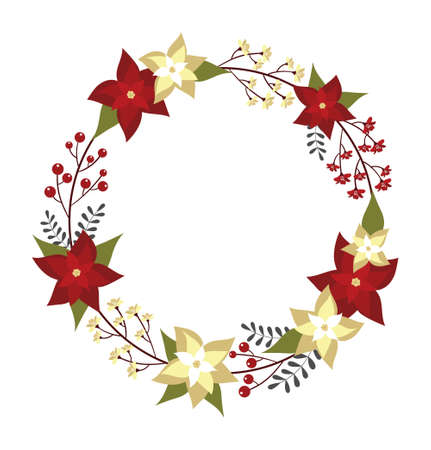 Floral Christmas Wreath with Poinsettiaのイラスト素材